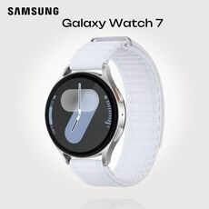 Samsung Galaxy Watch 7 | 44 mm | 4G LTE | Silver | Fabric/Blue White, Тип ремешка : Fabric, Размер корпуса : 44 мм, Цвет: Silver, Цвет ремешка: Blue White, Размер ремешка : M/L, Подключение часов : Bluetooth / Wi-Fi + 4G LTE