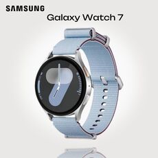 Samsung Galaxy Watch 7 | 44 mm | Silver | Athleisure/Sky Blue, Размер ремешка : M/L, Цвет ремешка: Sky Blue, Тип ремешка : Athleisure, Размер корпуса : 44 мм, Цвет: Silver, Подключение часов : Bluetooth / Wi-Fi