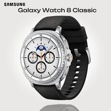 Galaxy Watch 8 Classic | 46 мм | 4G LTE | White | Hybrid/Black | S/M/L, Тип ремешка : Hybrid, Размер корпуса : 46 мм, Цвет: White, Цвет ремешка: Black, Размер ремешка : S/M/L, Подключение часов : Bluetooth / Wi-Fi + 4G LTE