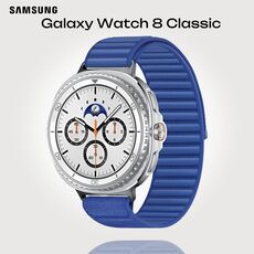 Galaxy Watch 8 Classic | 46 мм | 4G LTE | White | Fabric/Blue | S/M, Размер ремешка : S/M, Тип ремешка : Fabric, Размер корпуса : 46 мм, Подключение часов : Bluetooth / Wi-Fi + 4G LTE, Цвет ремешка: Blue, Цвет: White