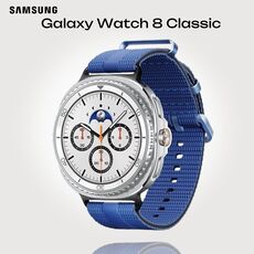 Galaxy Watch 8 Classic | 46 мм | 4G LTE | White | Athleisure/Blue | S/M, Тип ремешка : Athleisure, Размер корпуса : 46 мм, Цвет: White, Цвет ремешка: Blue, Размер ремешка : S/M, Подключение часов : Bluetooth / Wi-Fi + 4G LTE