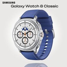Galaxy Watch 8 Classic | 46 мм | 4G LTE | White | Hybrid/Blue | S/M/L, Тип ремешка : Hybrid, Размер корпуса : 46 мм, Цвет: White, Цвет ремешка: Blue, Размер ремешка : S/M/L, Подключение часов : Bluetooth / Wi-Fi + 4G LTE