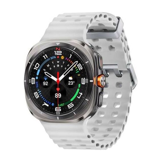 Galaxy Watch Ultra | 47 mm | Titanium Silver | Marine/White, Размер ремешка : M/L, Цвет ремешка: White, Тип ремешка : Marine, Размер корпуса : 47 мм, Цвет: Titanium Silver, Подключение часов : Bluetooth / Wi-Fi + 4G LTE