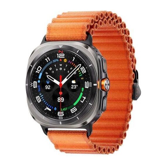 Galaxy Watch Ultra | 47 mm | Titanium Silver | Trail/Orange, Размер ремешка : M/L, Цвет ремешка: Orange, Тип ремешка : Trail, Размер корпуса : 47 мм, Цвет: Titanium Silver, Подключение часов : Bluetooth / Wi-Fi + 4G LTE