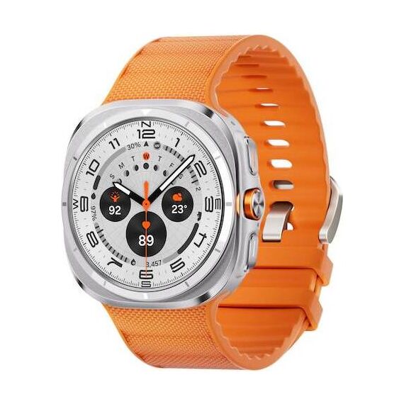 Galaxy Watch Ultra | 47 mm | Titanium White | Peakform/Orange, Размер ремешка : M/L, Цвет ремешка: Orange, Тип ремешка : Peakform, Размер корпуса : 47 мм, Цвет: Titanium White, Подключение часов : Bluetooth / Wi-Fi + 4G LTE
