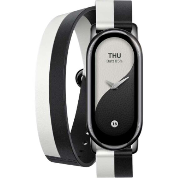 Двухцветный кожаный ремешок для фитнес-браслета Xiaomi Smart Band 8 Black-White