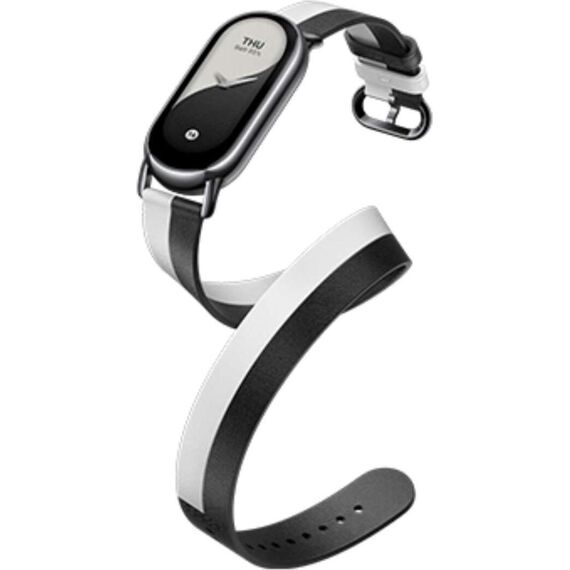 Двухцветный кожаный ремешок для фитнес-браслета Xiaomi Smart Band 8 Black-White, изображение 2 Двухцветный кожаный ремешок для фитнес-браслета Xiaomi Smart Band 8 Black-White, изображение 2
