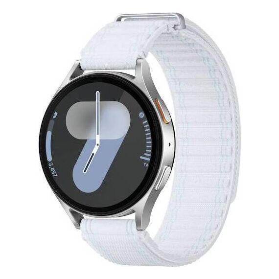 Samsung Galaxy Watch 7 | 44 mm | 4G LTE | Silver | Fabric/Blue White | M/L, Размер ремешка : M/L, Цвет ремешка: Blue White, Тип ремешка : Fabric, Размер корпуса : 44 мм, Цвет: Silver, Подключение часов : Bluetooth / Wi-Fi + 4G LTE