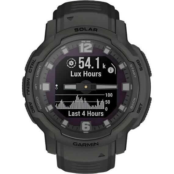 Смарт-часы Garmin Instinct Crossover Solar Standard Edition Graphite, Версия: Standard, SOLAR (Версии с линзами для зарядки от солнечной батареи собирают солнечную энергию и продлевают срок службы батареи.): Да, Цвет: Graphite, изображение 5 Смарт-часы Garmin Instinct Crossover Solar Standard Edition Graphite, Версия: Standard, SOLAR (Версии с линзами для зарядки от солнечной батареи собирают солнечную энергию и продлевают срок службы батареи.): Да, Цвет: Graphite, изображение 5