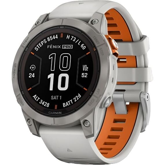 Смарт-часы Garmin Fēnix 7 Pro Sapphire Solar Edition Titanium with Fog Gray/Ember Orange, Версия: Pro | Sapphire Solar, Размер корпуса : 47 мм, Цвет: Fog Gray/Ember Orange