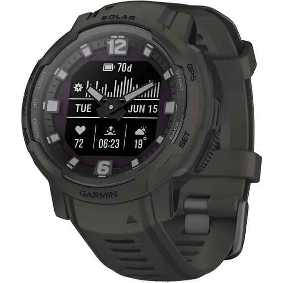 Смарт-часы Garmin Instinct Crossover Solar Standard Edition Graphite, Версия: Standard, SOLAR (Версии с линзами для зарядки от солнечной батареи собирают солнечную энергию и продлевают срок службы батареи.): Да, Цвет: Graphite