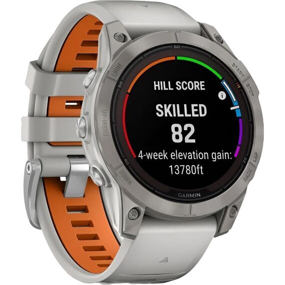 Смарт-часы Garmin Fēnix 7 Pro Sapphire Solar Edition Titanium with Fog Gray/Ember Orange, Версия: Pro | Sapphire Solar, Размер корпуса : 47 мм, Цвет: Fog Gray/Ember Orange, изображение 4