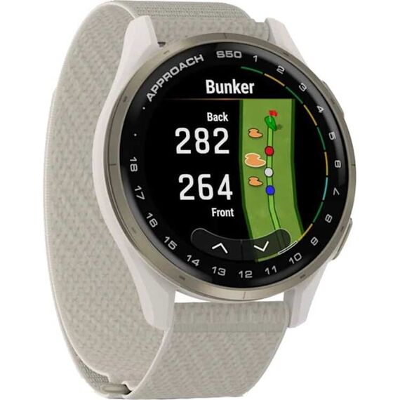Смарт-часы Garmin Approach S50 Cream Gold Aluminum Bezel with Ivory ComfortFit Nylon Band, Версия: S50, Цвет: Cream Gold Aluminum Bezel/Ivory ComfortFit Nylon Band, изображение 4 Смарт-часы Garmin Approach S50 Cream Gold Aluminum Bezel with Ivory ComfortFit Nylon Band, Версия: S50, Цвет: Cream Gold Aluminum Bezel/Ivory ComfortFit Nylon Band, изображение 4