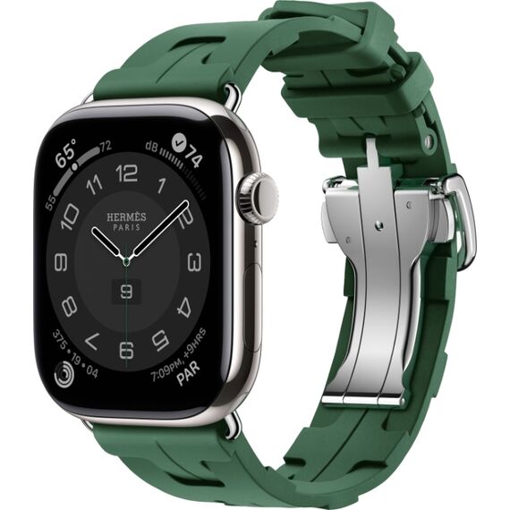Apple Watch Hermès Series 10 | 46 мм | Kilim Single Tour Vert Moyen, Размер корпуса : 46 мм, Цвет: Vert Moyen, Размер ремешка : 160–195 мм, изображение 2