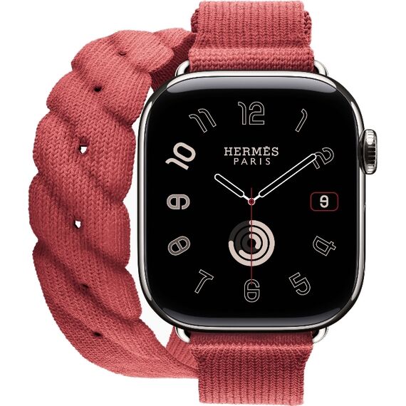 Apple Watch Hermès Series 10 | 42 мм | Torsade Double Tour Rouge Grenat, Размер корпуса : 42 мм, Цвет: Rouge Grenat, Размер ремешка : 130–155 мм, изображение 3