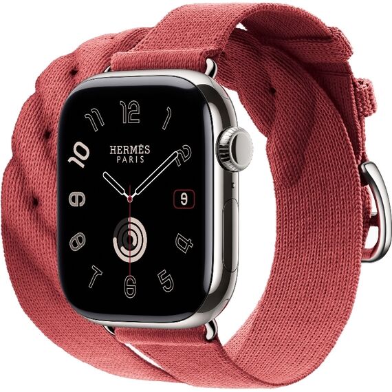 Apple Watch Hermès Series 10 | 42 мм | Torsade Double Tour Rouge Grenat, Размер корпуса : 42 мм, Цвет: Rouge Grenat, Размер ремешка : 130–155 мм, изображение 2