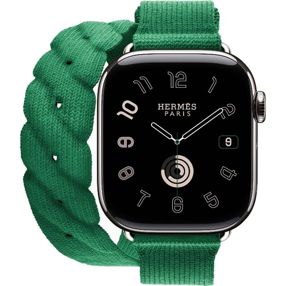 Apple Watch Hermès Series 10 | 42 мм | Torsade Double Tour Vert Moyen, Размер корпуса : 42 мм, Цвет: Vert Moyen, Размер ремешка : 130–155 мм, изображение 3
