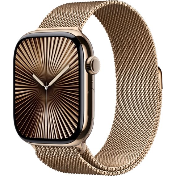 Apple Watch Series 10 | 46 мм | Корпус из титана цвета Gold, браслет Milanese цвета Gold, Размер корпуса : 46 мм, Цвет: Gold, Размер ремешка : 130–180 мм, изображение 2 Apple Watch Series 10 | 46 мм | Корпус из титана цвета Gold, браслет Milanese цвета Gold, Размер корпуса : 46 мм, Цвет: Gold, Размер ремешка : 130–180 мм, изображение 2