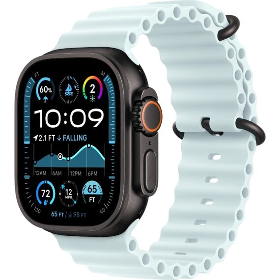 Ремешок Apple Watch Ocean Band | Black Titanium Finish | 49 мм | Ice Blue, Размер корпуса : 49 мм, Цвет: Ice blue, Размер ремешка : 130–200 мм, Цвет корпуса : Black, изображение 2 Ремешок Apple Watch Ocean Band | Black Titanium Finish | 49 мм | Ice Blue, Размер корпуса : 49 мм, Цвет: Ice blue, Размер ремешка : 130–200 мм, Цвет корпуса : Black, изображение 2