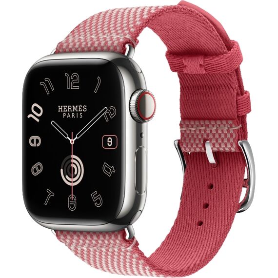 Ремешок Apple Watch Hermès Toile H Single Tour | 45 | Framboise/Écru, Размер корпуса : 45 мм, Цвет: Framboise/Écru, изображение 2
