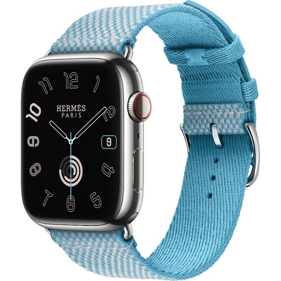 Ремешок Apple Watch Hermès Toile H Single Tour | 45 | Bleu Céleste/Écru, Размер корпуса : 45 мм, Цвет: Bleu Céleste/Écru, изображение 2