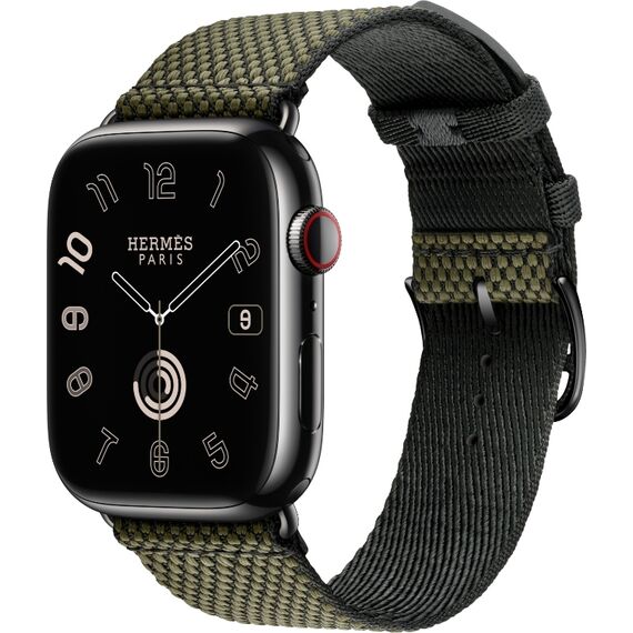Ремешок Apple Watch Hermès Toile H Single Tour | 45 | Vert/Noir, Размер корпуса : 45 мм, Цвет: Vert/Noir, изображение 2