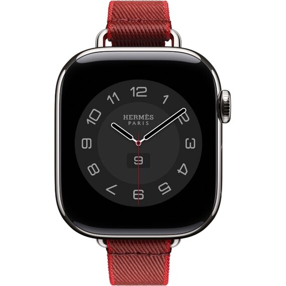 Ремешок Apple Watch Hermès Twill Jump Attelage Single Tour | Rouge Grenat / Vermillon, Размер корпуса : 42 мм, Цвет: Rouge Grenat / Vermillon, изображение 3
