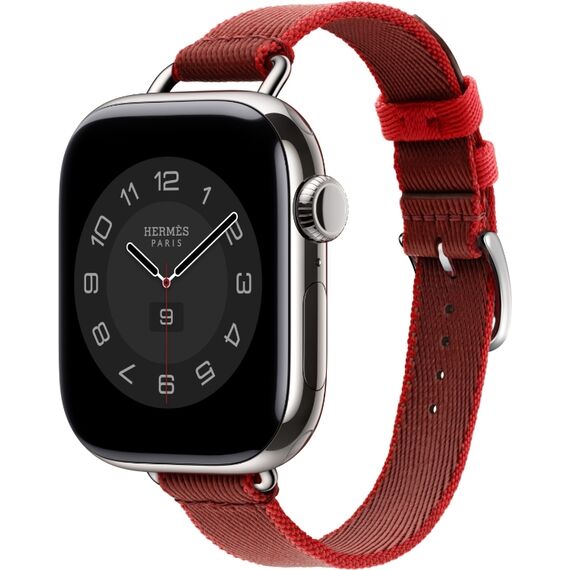 Ремешок Apple Watch Hermès Twill Jump Attelage Single Tour | Rouge Grenat / Vermillon, Размер корпуса : 42 мм, Цвет: Rouge Grenat / Vermillon, изображение 2
