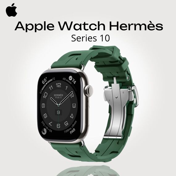 Apple Watch Hermès Series 10 | 46 мм | Kilim Single Tour Vert Moyen, Размер ремешка : 160–195 мм, Размер корпуса : 46 мм, Цвет: Vert Moyen
