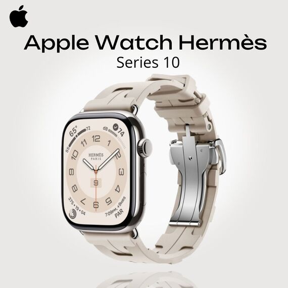 Apple Watch Hermès Series 10 | 46 мм | Kilim Single Tour Beige, Размер ремешка : 160–195 мм, Размер корпуса : 46 мм, Цвет: Beige