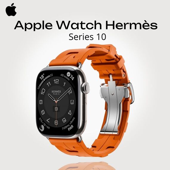 Apple Watch Hermès Series 10 | 46 мм | Kilim Single Tour Orange, Размер ремешка : 160–195 мм, Размер корпуса : 46 мм, Цвет: Orange