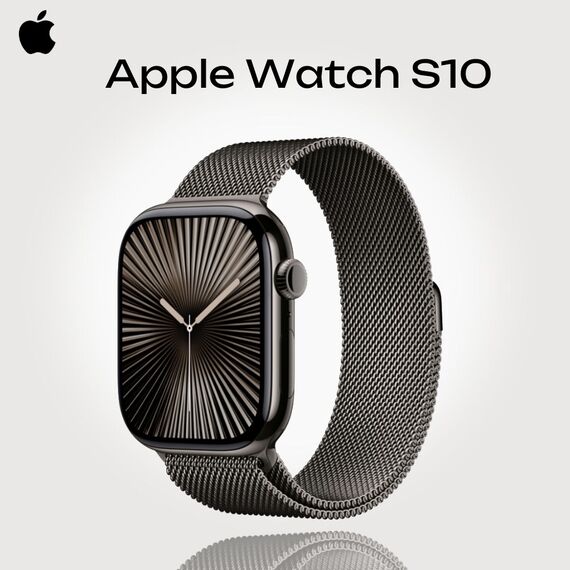 Apple Watch Series 10 | 46 мм | Корпус из титана цвета Slate, браслет Milanese цвета Slate, Размер ремешка : 130–180 мм, Размер корпуса : 46 мм, Цвет: Slate