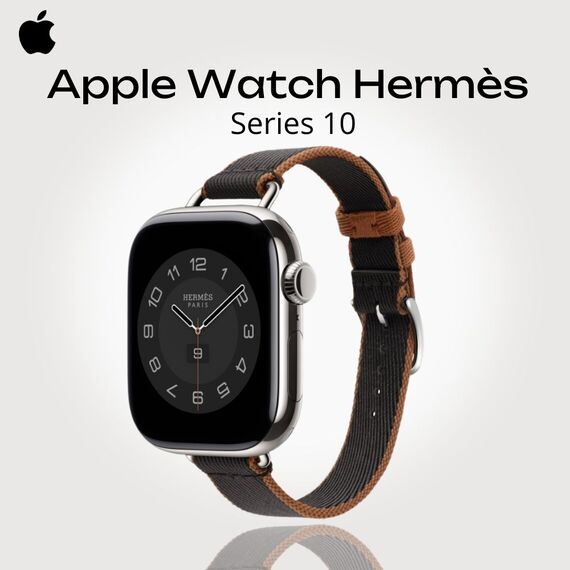 Apple Watch Hermès Series 10 | 42 мм | Twill Jump Attelage Single Tour Noir/Gold, Размер ремешка : 140–175 мм, Размер корпуса : 42 мм, Цвет: Noir/Gold