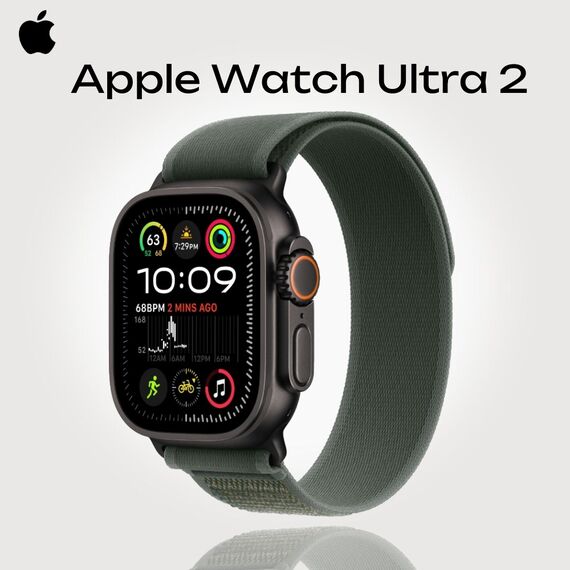 Apple Watch Ultra 2 GPS + Cellular | Trail Loop Green 130-180 mm, Размер ремешка : 130–180 мм, Размер корпуса : 49 мм, Цвет: Green