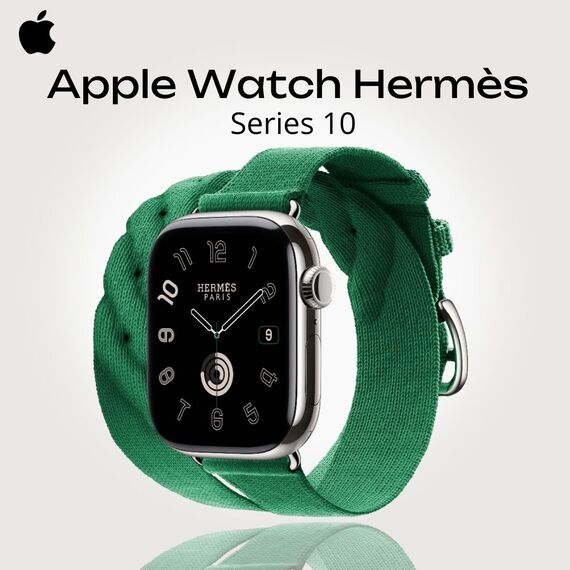 Apple Watch Hermès Series 10 | 42 мм | Torsade Double Tour Vert Moyen, Размер ремешка : 130–155 мм, Размер корпуса : 42 мм, Цвет: Vert Moyen