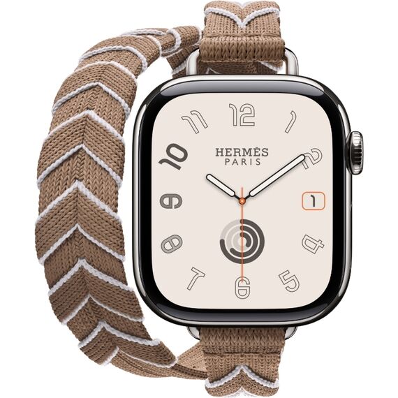 Ремешок Apple Watch Hermès Bridon Attelage Double Tour | Beige de Weimar/Blanc, изображение 3
