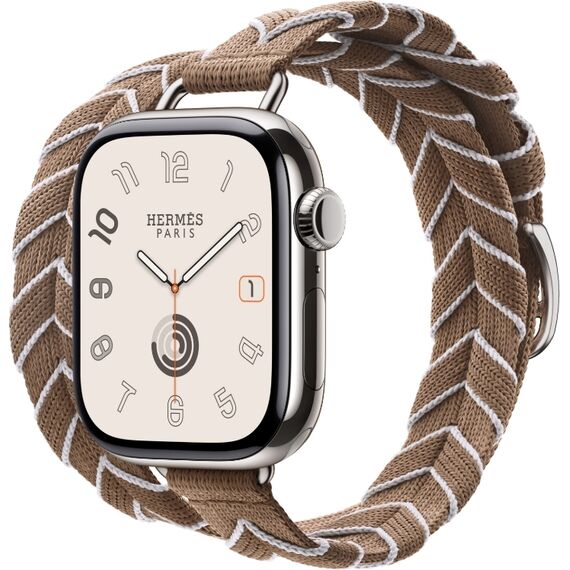 Ремешок Apple Watch Hermès Bridon Attelage Double Tour | Beige de Weimar/Blanc, изображение 2