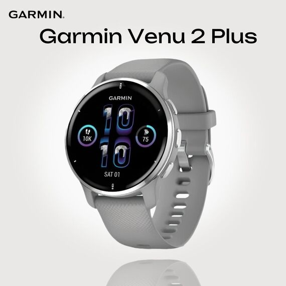 Смарт-часы Garmin Venu 2 Plus Silver Stainless Steel Bezel with Powder Gray Case, Размер корпуса : 43 мм, Цвет: Silver Stainless Steel Bezel with Powder Gray Case