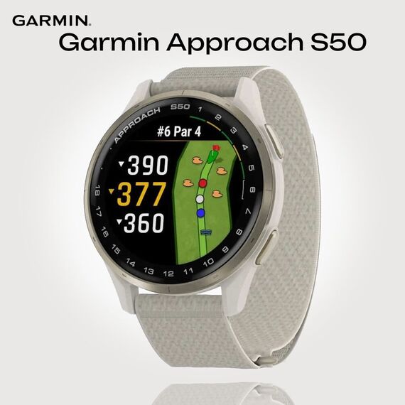 Смарт-часы Garmin Approach S50 Cream Gold Aluminum Bezel with Ivory ComfortFit Nylon Band, Версия: S50, Цвет: Cream Gold Aluminum Bezel/Ivory ComfortFit Nylon Band