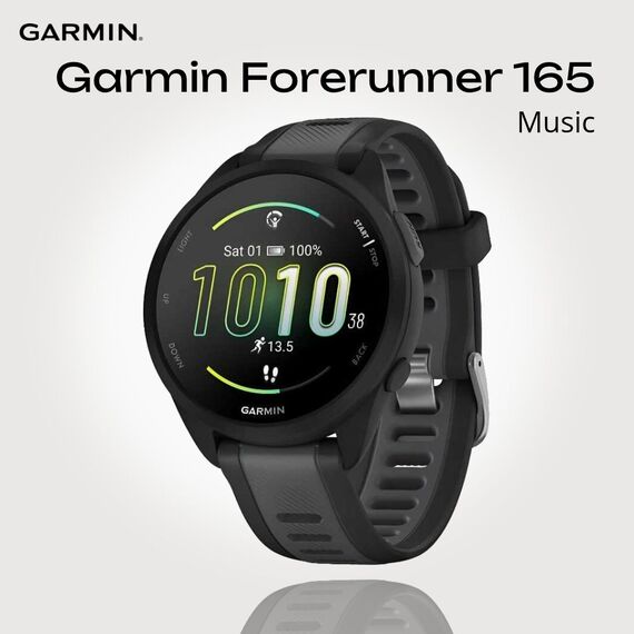 Смарт-часы Garmin Forerunner 165 Music Black/Slate Gray, МУЗЫКА (легко загрузите на часы до 500 песен): Да, Цвет: Black/Slate Gray