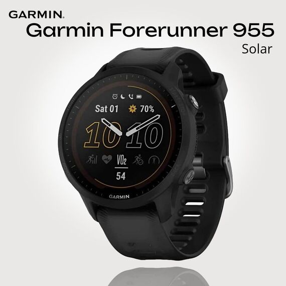 Смарт-часы Garmin Forerunner 955 Solar Black, SOLAR (Версии с линзами для зарядки от солнечной батареи собирают солнечную энергию и продлевают срок службы батареи.): Да, Цвет: Black