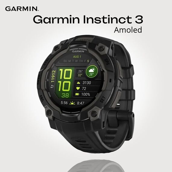 Смарт-часы Garmin Instinct 3 Amoled | 45 mm | Black with Black Band, Версия: Instinct 3 Amoled, Размер корпуса : 45 мм, Цвет: Black
