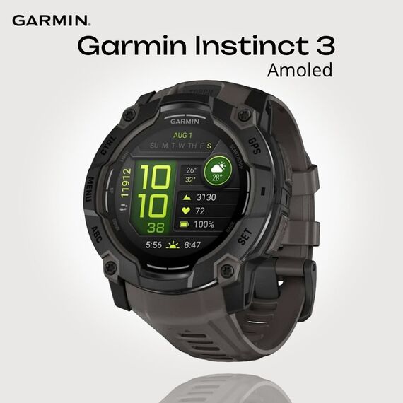 Смарт-часы Garmin Instinct 3 Amoled | 50 mm | Black with Charcoal Band, Версия: Instinct 3 Amoled, Размер корпуса : 50 мм, Цвет: Black/Charcoal
