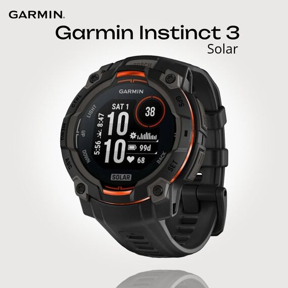 Смарт-часы Garmin Instinct 3 Solar | 45 mm | Black with Black Band, Версия: Instinct 3 Solar, Размер корпуса : 45 мм, Цвет: Black