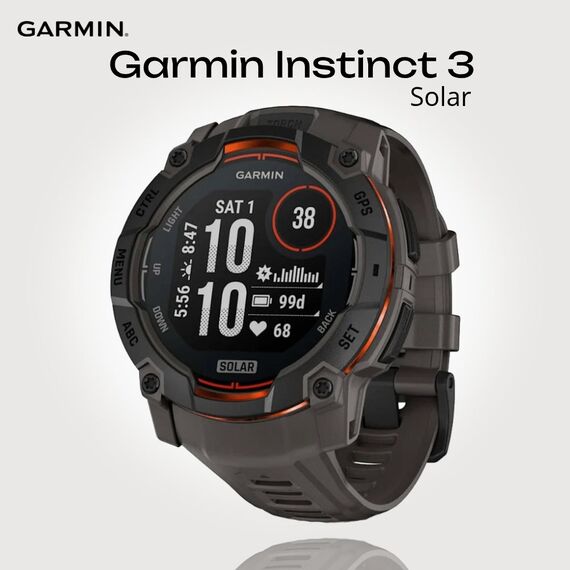 Смарт-часы Garmin Instinct 3 Solar | 50 mm | Black with Charcoal Band, Версия: Instinct 3 Solar, Размер корпуса : 50 мм, Цвет: Black/Charcoal