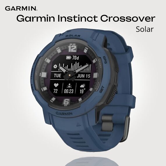 Смарт-часы Garmin Instinct Crossover Solar Standard Edition Tidal Blue, Версия: Standard, SOLAR (Версии с линзами для зарядки от солнечной батареи собирают солнечную энергию и продлевают срок службы батареи.): Да, Цвет: Tidal Blue