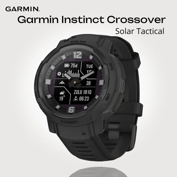 Смарт-часы Garmin Instinct Crossover Solar Tactical Edition Black, Версия: Tactical, SOLAR (Версии с линзами для зарядки от солнечной батареи собирают солнечную энергию и продлевают срок службы батареи.): Да, Цвет: Black