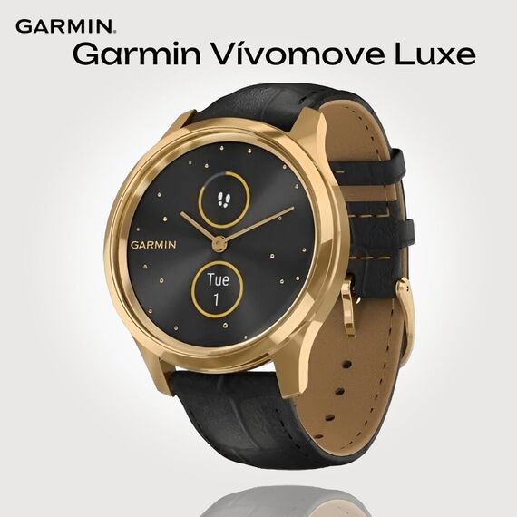 Смарт-часы Garmin Vívomove Luxe 24K Gold PVD Stainless Steel Case/Black, Версия: Vívomove Luxe, Цвет: Gold PVD Stainless Steel Case/Black