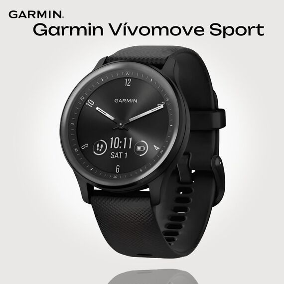 Смарт-часы Garmin Vívomove Sport Black Case/Slate Accents, Версия: Vívomove Sport, Цвет: Black Case/Slate Accents