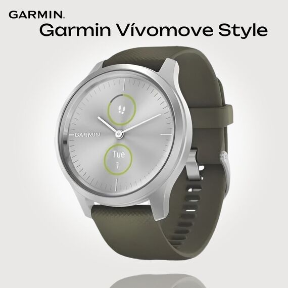 Смарт-часы Garmin Vívomove Style Silver Aluminum Case/Moss, Версия: Vívomove Style, Цвет: Silver Aluminum Case/Moss
